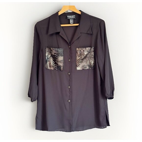 Frank Lyman Womens Button Up Sheer Top Size 6 Black Artsy Whimsigoth Mob Wife - Picture 1 of 10